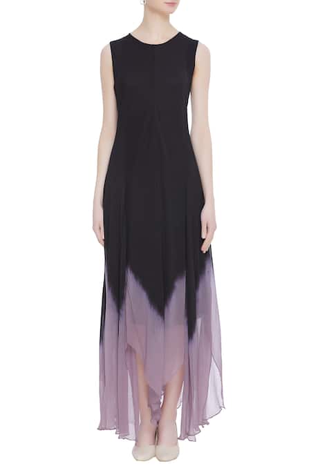 Shop_Kavita Bhartia_Black Round Asymmetric Tunic With Cape  _Online_at_Aza_Fashions