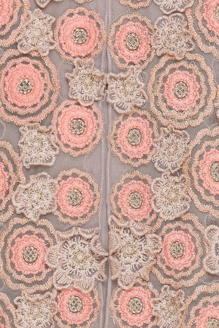 Kavita Bhartia_Grey Cape Mandarin Collar Tunic Round Embroidered With  _at_Aza_Fashions