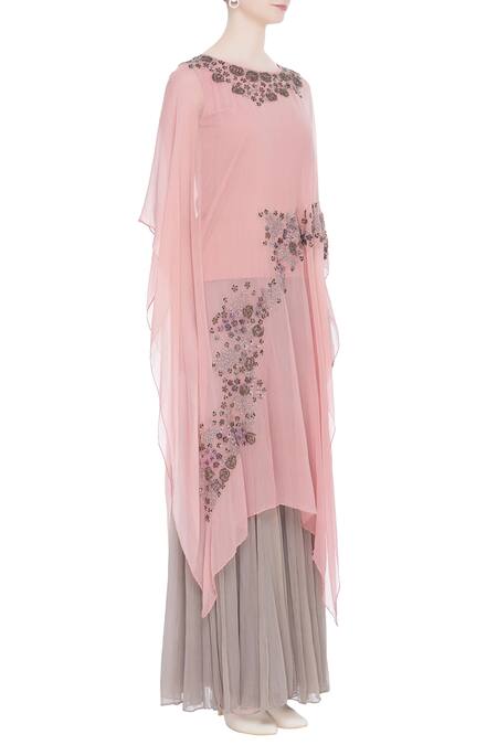 Kavita Bhartia_Pink Round Embroidered Cape And Sharara Set  _Online_at_Aza_Fashions