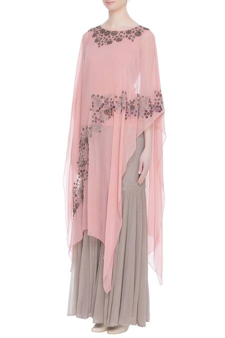 Buy_Kavita Bhartia_Pink Round Embroidered Cape And Sharara Set  _Online_at_Aza_Fashions