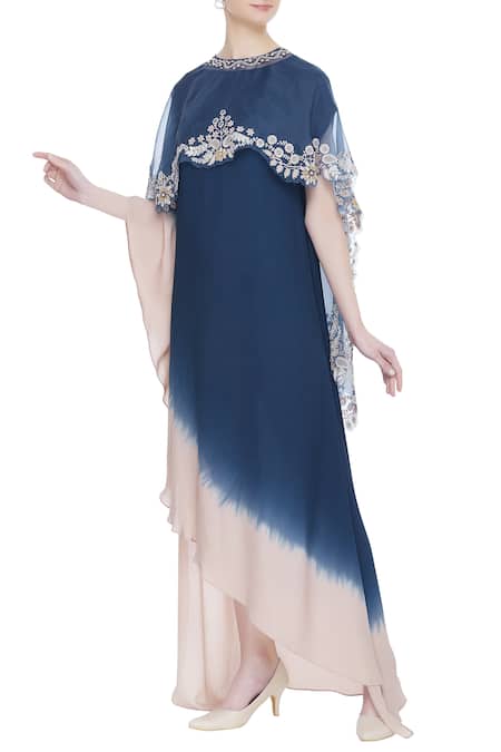 Kavita Bhartia Asymmetric Gown With Embroidered Cape 