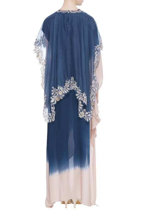 Kavita Bhartia Asymmetric Gown With Embroidered Cape 