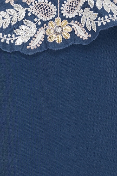 Kavita Bhartia_Blue Round Asymmetric Gown With Embroidered Cape  _at_Aza_Fashions