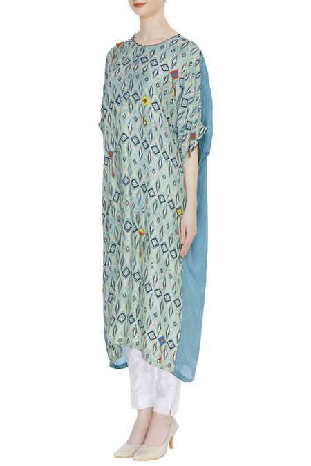 Divya Sheth_Blue Hand Block Print Naturally Dyed Tunic _Online_at_Aza_Fashions