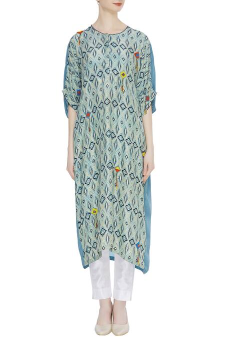 Buy_Divya Sheth_Blue Hand Block Print Naturally Dyed Tunic _Online_at_Aza_Fashions