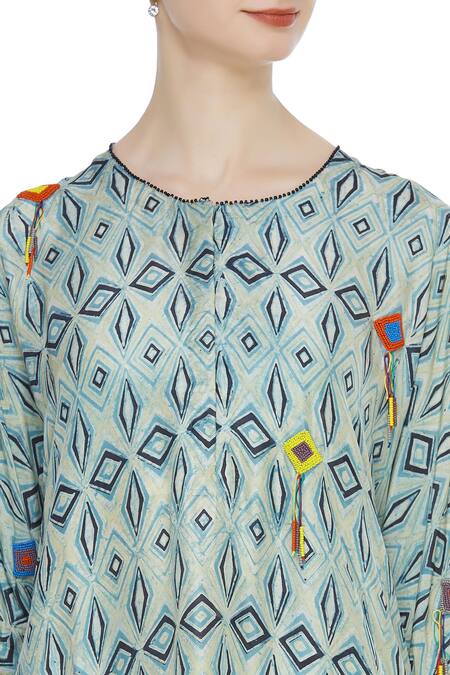 Shop_Divya Sheth_Blue Hand Block Print Naturally Dyed Tunic _Online_at_Aza_Fashions