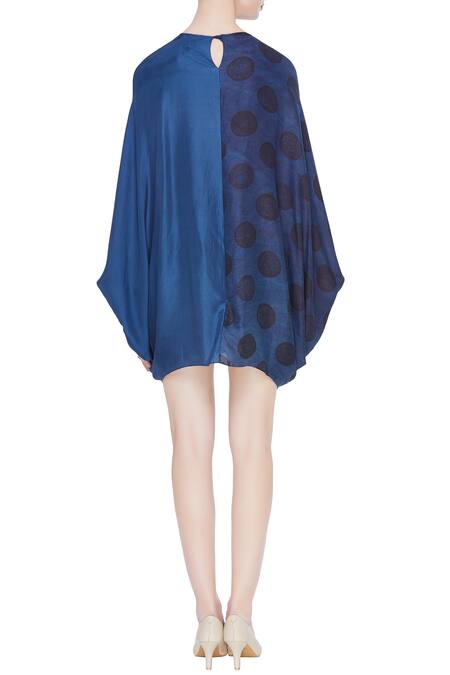 Shop Divya Sheth Blue Draped Hand Block Print Mini Dress at Aza Fashions Shop_Divya Sheth_Blue Draped Hand Block Print Mini Dress_at_Aza_Fashions