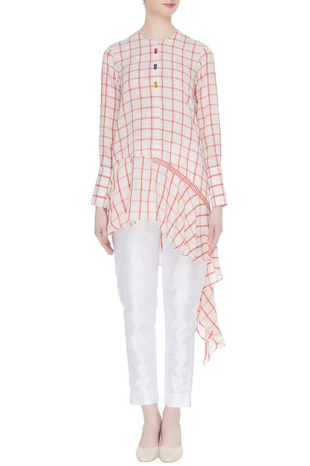 Buy_Divya Sheth_White Round Checkered Tunic _Online_at_Aza_Fashions
