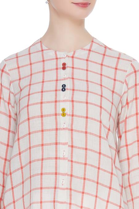 Shop_Divya Sheth_White Round Checkered Tunic _Online_at_Aza_Fashions