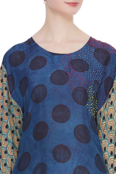 Shop_Divya Sheth_Blue High Low Japanese Inspired Kaftan_Online_at_Aza_Fashions