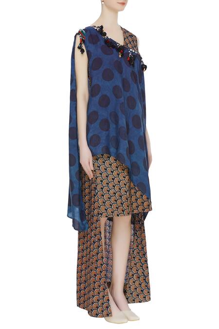 Divya Sheth_Blue Wrap Style Layered Maxi Dress_Online_at_Aza_Fashions