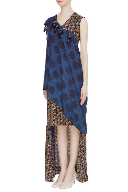 Buy_Divya Sheth_Blue Wrap Style Layered Maxi Dress_Online_at_Aza_Fashions