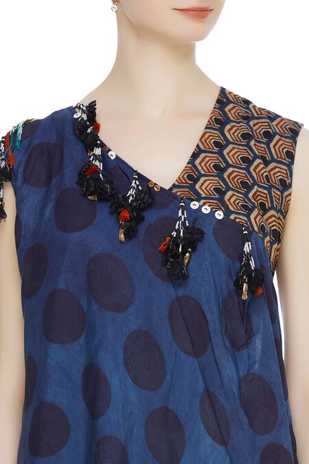 Shop_Divya Sheth_Blue Wrap Style Layered Maxi Dress_Online_at_Aza_Fashions