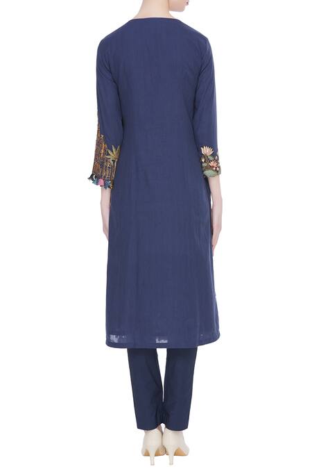 Shop Divya Sheth Blue Gota Embroidered Straight Kurta Set at Aza Fashions Shop_Divya Sheth_Blue Gota Embroidered Straight Kurta Set _at_Aza_Fashions