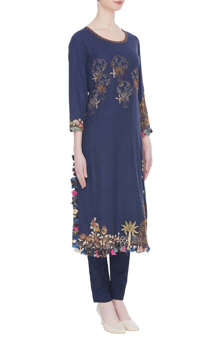 Divya Sheth Blue Gota Embroidered Straight Kurta Set Online at Aza Fashions Divya Sheth_Blue Gota Embroidered Straight Kurta Set _Online_at_Aza_Fashions