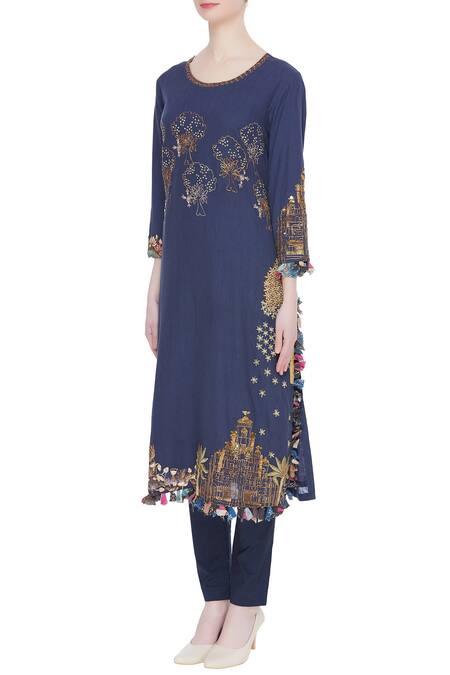 Buy Divya Sheth Blue Gota Embroidered Straight Kurta Set Online at Aza Fashions Buy_Divya Sheth_Blue Gota Embroidered Straight Kurta Set _Online_at_Aza_Fashions
