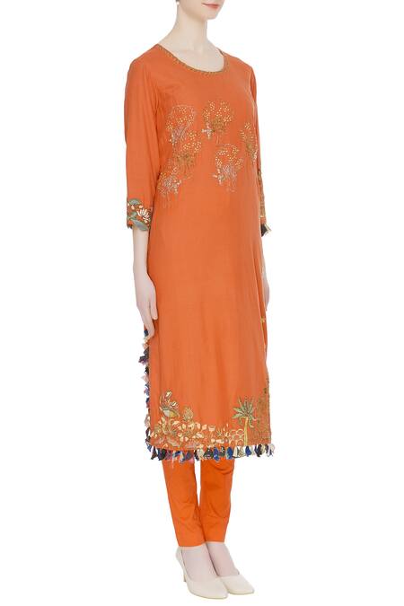 Divya Sheth Orange Tree Motif Hand Embroidered Kurta Set Online at Aza Fashions Divya Sheth_Orange Tree Motif Hand Embroidered Kurta Set _Online_at_Aza_Fashions