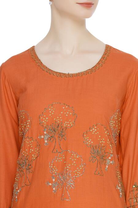 Shop Divya Sheth Orange Tree Motif Hand Embroidered Kurta Set Online at Aza Fashions Shop_Divya Sheth_Orange Tree Motif Hand Embroidered Kurta Set _Online_at_Aza_Fashions