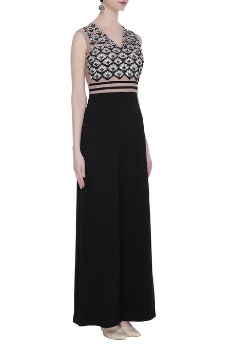 Ridhi Mehra_Black Embroidered Jumpsuit_Online_at_Aza_Fashions