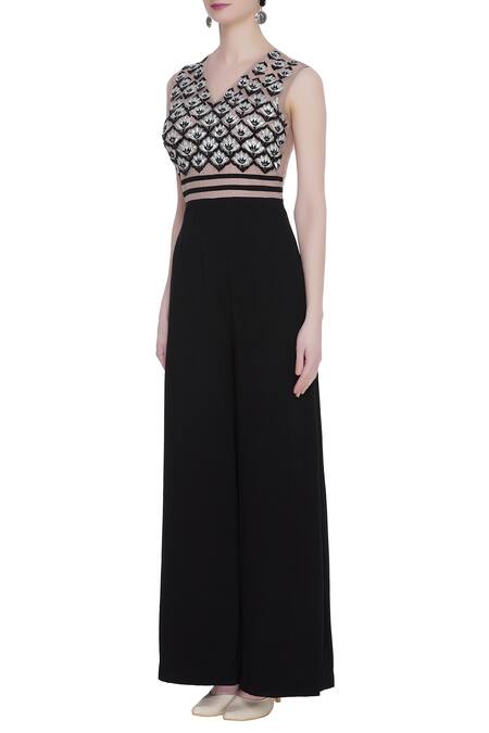 Buy_Ridhi Mehra_Black Embroidered Jumpsuit_Online_at_Aza_Fashions