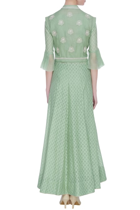 House Of Kotwara Chanderi Chikankari Jacket & Anarkali Set 