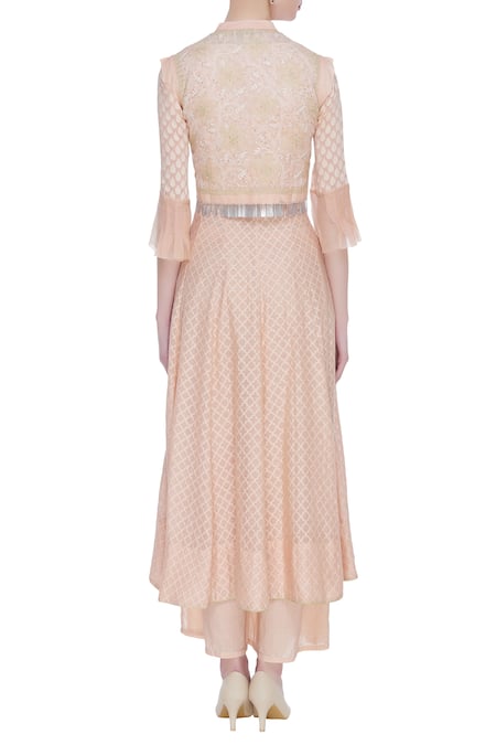 House Of Kotwara Chanderi Chikankari Jacket & Anarkali Set 