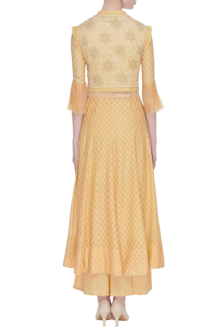 House Of Kotwara Chanderi Chikankari Jacket & Anarkali Set 