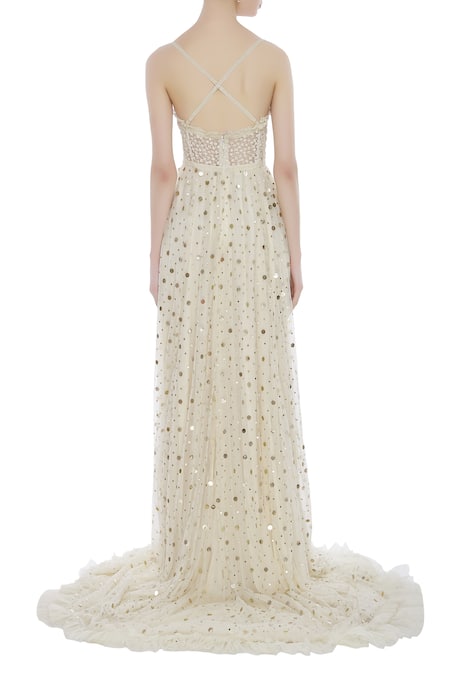 House Of Kotwara Chikankari Kamdani Train Gown 