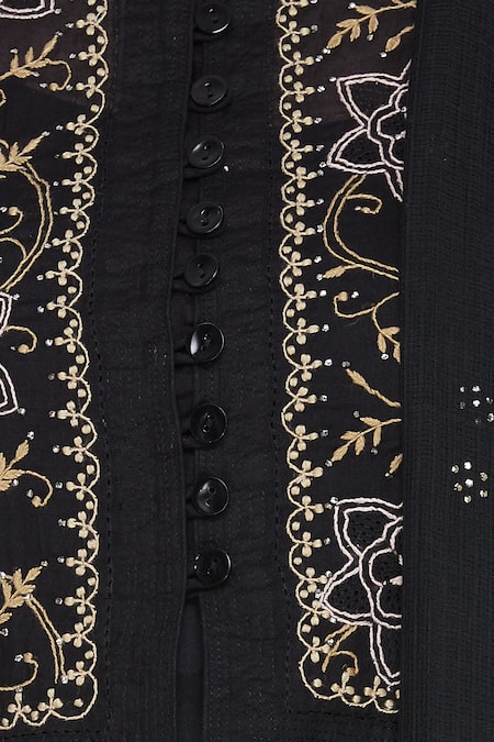House Of Kotwara_Black Mandarin Collar Chikankari Jacket And Anarkali Set  _at_Aza_Fashions