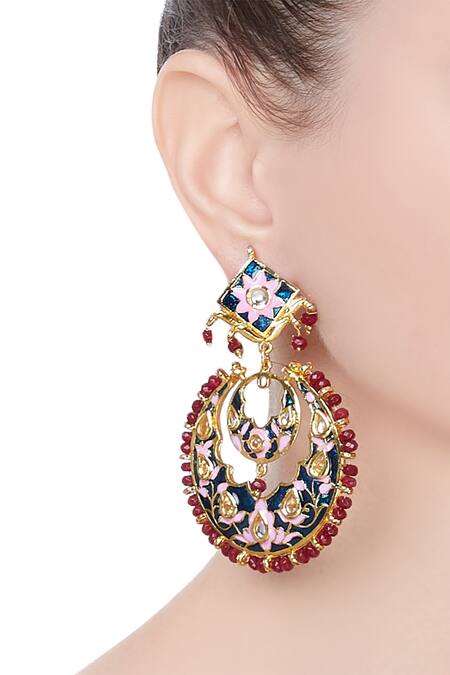 Shop_Just Shradhas_Multi Color Stones Meenakari Chandbalis_at_Aza_Fashions