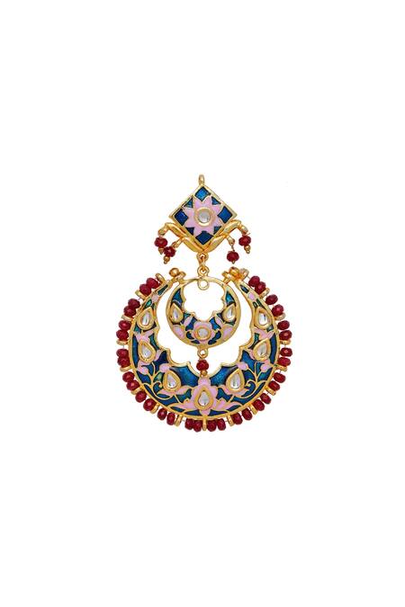 Just Shradhas_Multi Color Stones Meenakari Chandbalis_Online_at_Aza_Fashions
