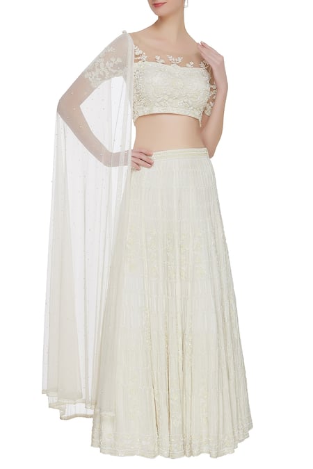 Mahima Batra White Round Embroidered Lehenga Set 