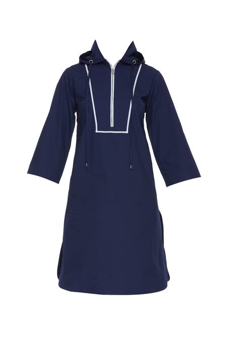 Buy_NOTEBOOK_Blue Hoodie Detail Kurta With Utility Pockets _Online_at_Aza_Fashions