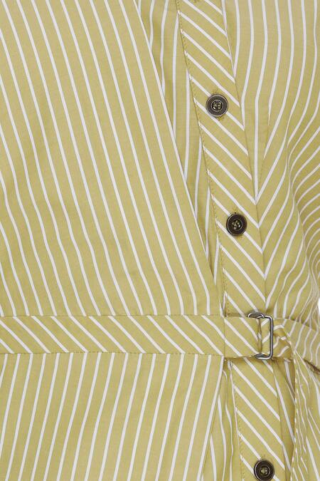NOTEBOOK Yellow Collared Neck Striped Asymmetric Shirt Dress at Aza Fashions NOTEBOOK_Yellow Collared Neck Striped Asymmetric Shirt Dress _at_Aza_Fashions