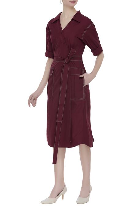 Notebook Solid Wrap Shirt Dress 