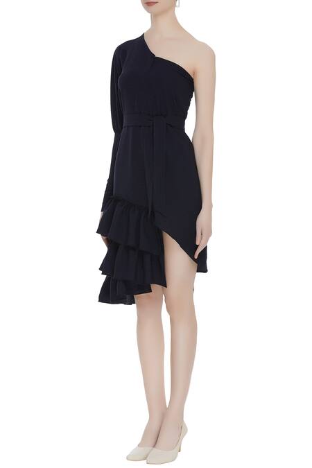 Buy_Deme By Gabriella_Blue Asymmetric One Shoulder Dress_Online_at_Aza_Fashions