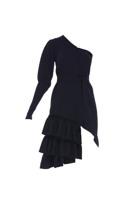 Shop_Deme By Gabriella_Blue Asymmetric One Shoulder Dress_Online_at_Aza_Fashions
