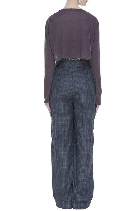Shop_Deme By Gabriella_Grey Round Checkered Pant Set_at_Aza_Fashions