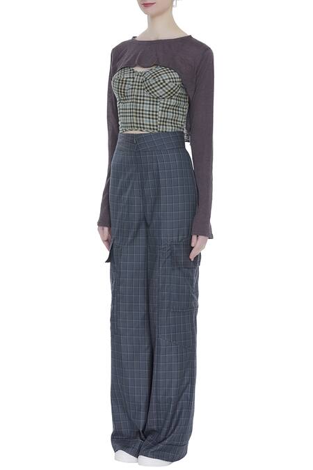 Buy_Deme By Gabriella_Grey Round Checkered Pant Set_Online_at_Aza_Fashions