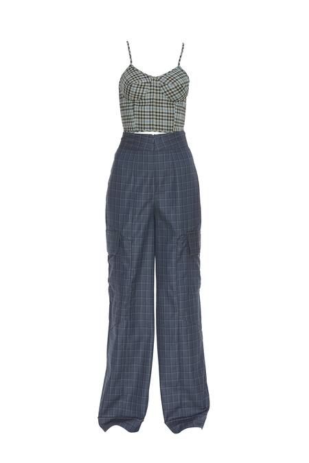 Shop_Deme By Gabriella_Grey Round Checkered Pant Set_Online_at_Aza_Fashions