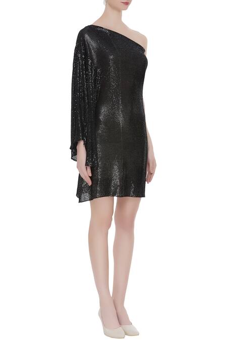 Deme By Gabriella_Black Asymmetric One Shoulder Dress_Online_at_Aza_Fashions