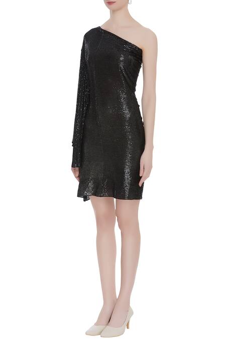 Buy_Deme By Gabriella_Black Asymmetric One Shoulder Dress_Online_at_Aza_Fashions