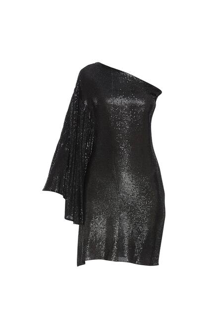 Shop_Deme By Gabriella_Black Asymmetric One Shoulder Dress_Online_at_Aza_Fashions