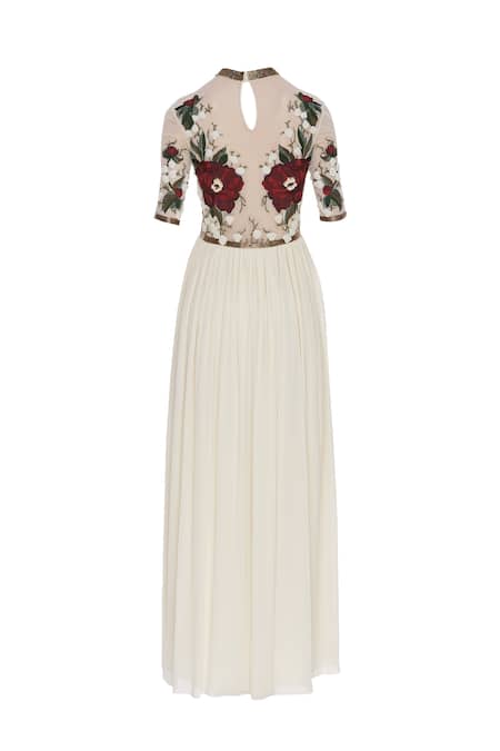 Shop_Huemn_White Embroidery Flared Gown  _Online_at_Aza_Fashions