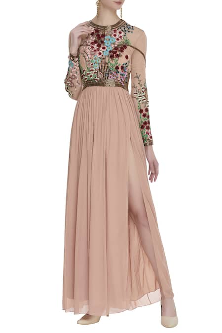 Huemn Hand embroidered floral sequins gown 