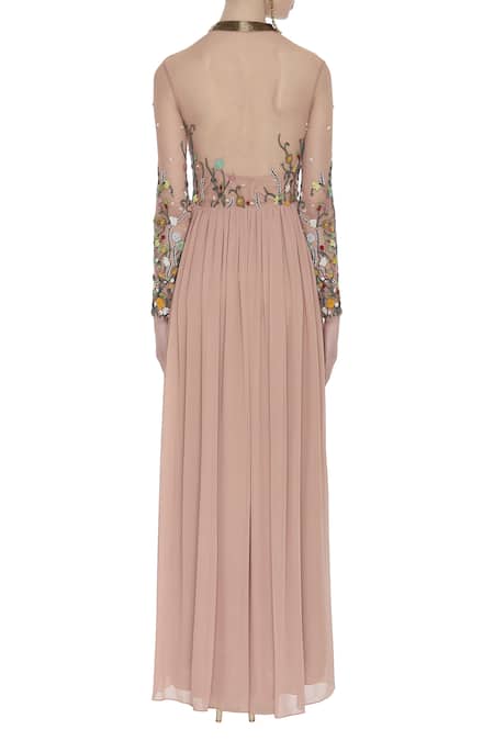 Huemn Net bodice & pleated skirt gown 