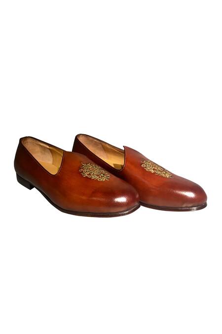 Buy_Artimen_Brown Embroidered Leather Formal Shoes _Online_at_Aza_Fashions