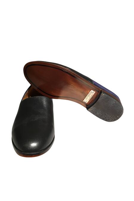 Artimen_Black Embroidered Leather Dual Toned Espadrilles_Online_at_Aza_Fashions