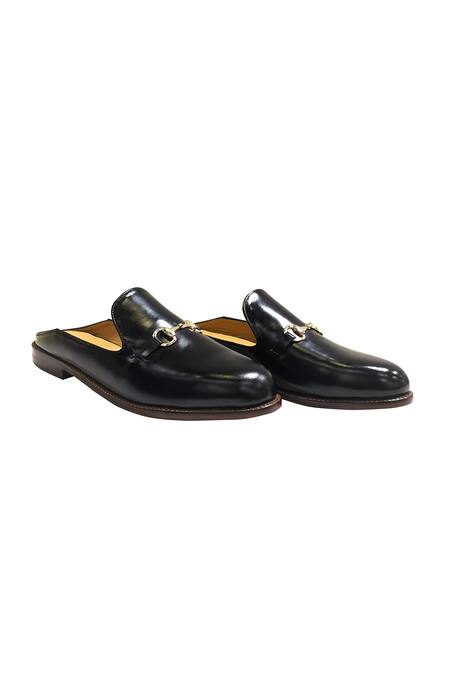 Buy_Artimen_Black Handcrafted Leather Mules _Online_at_Aza_Fashions