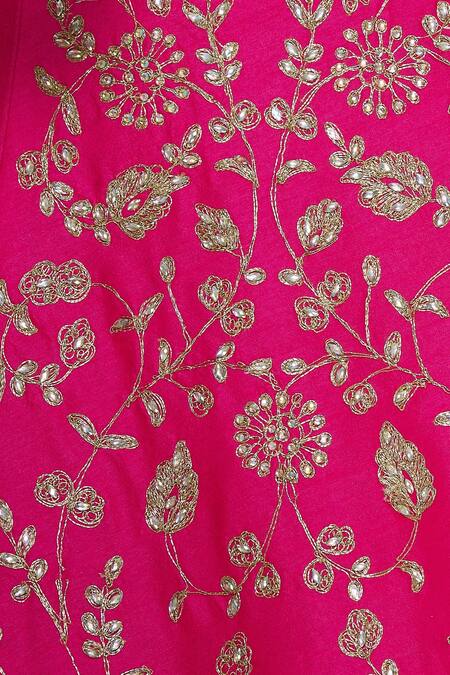 Vandana Sethi_Orange Raw Silk Cutdana, Beads Round Zari Embroidered Lehenga Set_at_Aza_Fashions